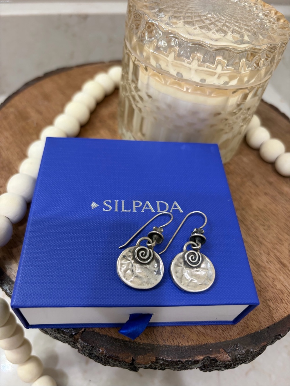 Silpada Silver Spiral Hammered oxidized oval Drop Earrings. W1354. 925 Sterling